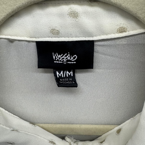 Vigoss Shirt Womens Medium Gold Polka Dot Sheer Button Down Long Sleeve Top - Picture 2 of 6